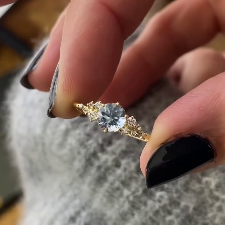 Round Cut Aquamarine Blue Sterling Silver Yellow Gold Engagement Ring