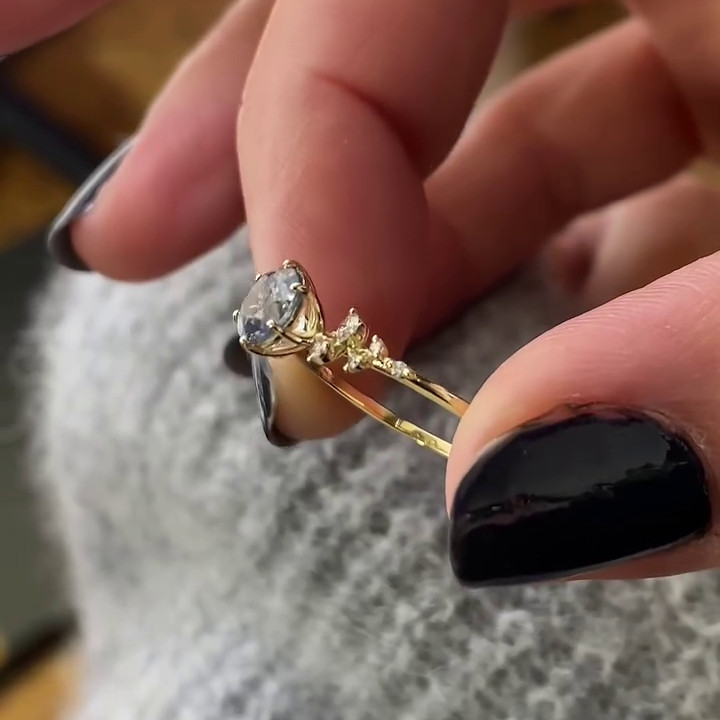 Round Cut Aquamarine Blue Sterling Silver Yellow Gold Engagement Ring