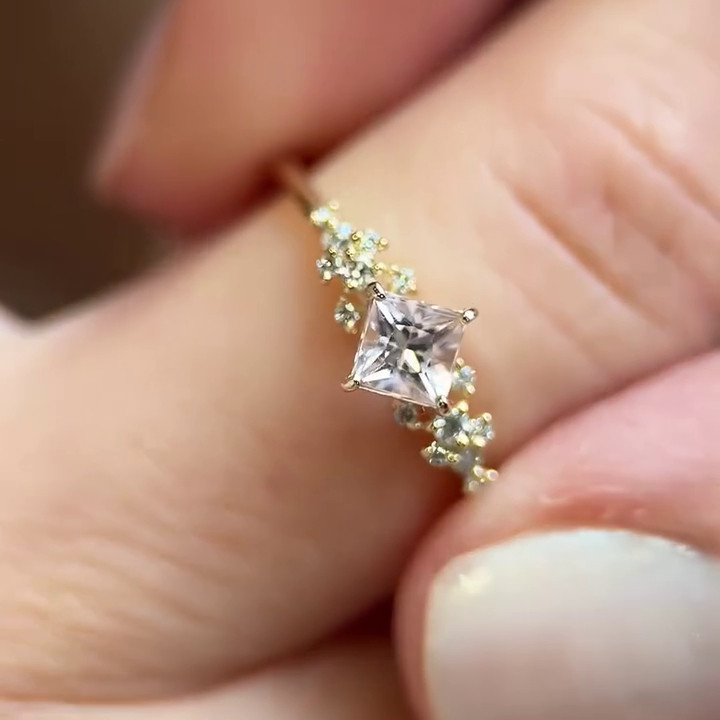 Princess Cut Diamond White Sterling Silver Yellow Gold Engagement Ring