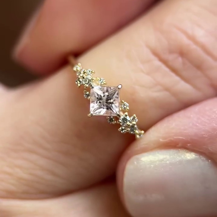 Princess Cut Diamond White Sterling Silver Yellow Gold Engagement Ring