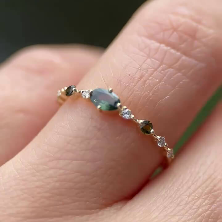 Oval Cut Emerald Green Sterling Silver Yellow Gold Engagement Ring