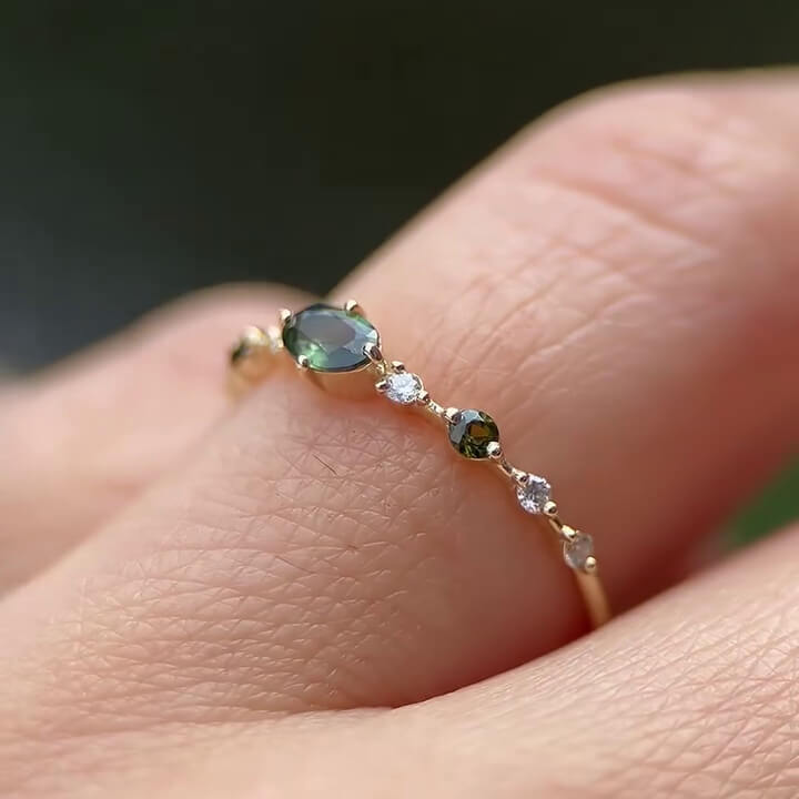 Oval Cut Emerald Green Sterling Silver Yellow Gold Engagement Ring