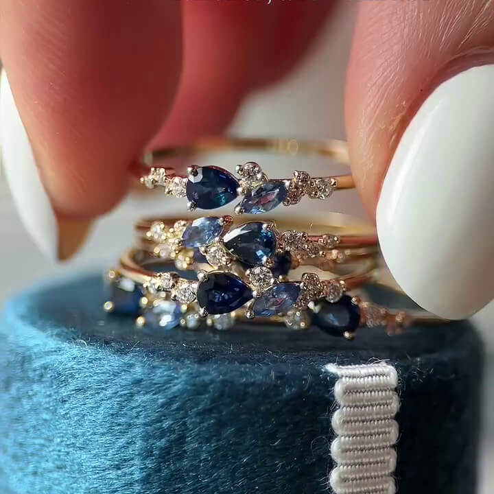 Pear Cut Sapphire Blue Sterling Silver Yellow Gold Engagement Ring