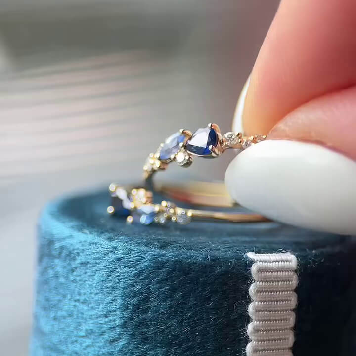 Pear Cut Sapphire Blue Sterling Silver Yellow Gold Engagement Ring