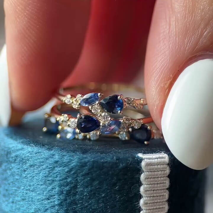 Pear Cut Sapphire Blue Sterling Silver Yellow Gold Engagement Ring