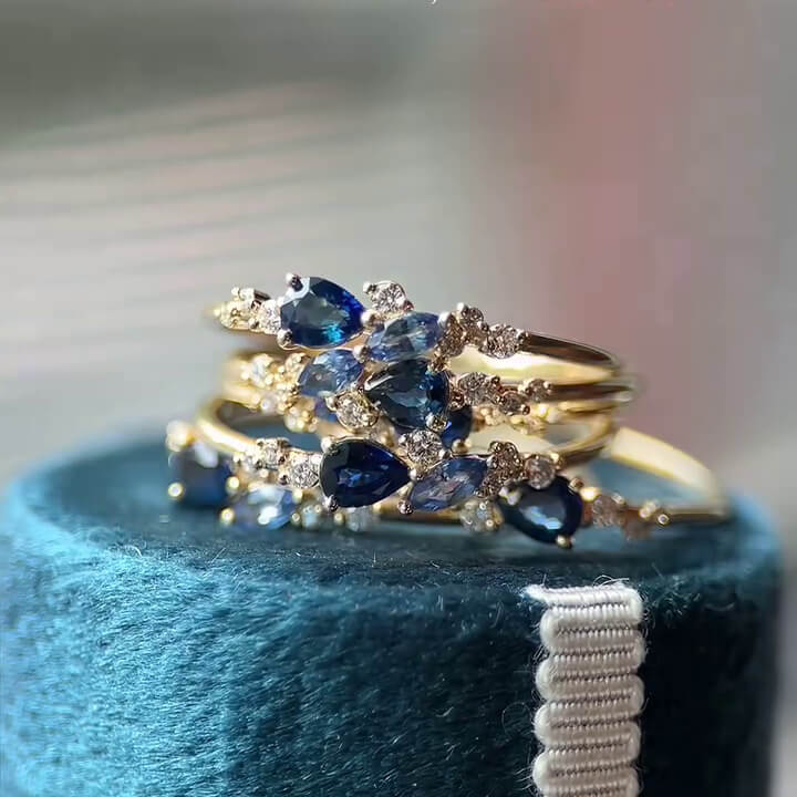 Pear Cut Sapphire Blue Sterling Silver Yellow Gold Engagement Ring