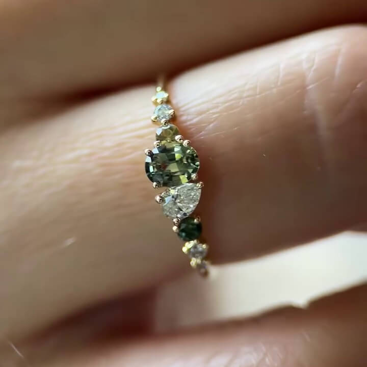 Oval Cut Peridot Green Sterling Silver Yellow Gold Engagement Ring