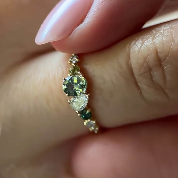 Oval Cut Peridot Green Sterling Silver Yellow Gold Engagement Ring