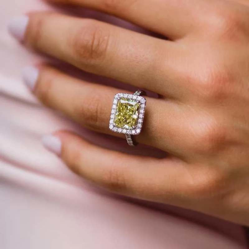 Radiant Cut Citrine Yellow Sterling Silver Halo Engagement Ring