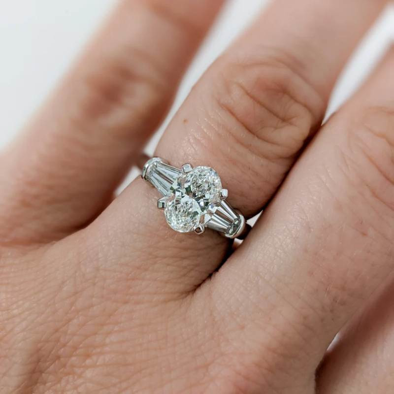 Oval Cut Diamond White Sterling Silver 3-Stone Engagement Ring