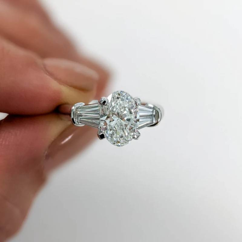 Oval Cut Diamond White Sterling Silver 3-Stone Engagement Ring