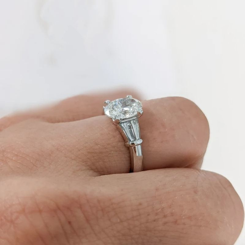 Oval Cut Diamond White Sterling Silver 3-Stone Engagement Ring