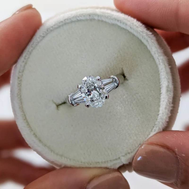 Oval Cut Diamond White Sterling Silver 3-Stone Engagement Ring