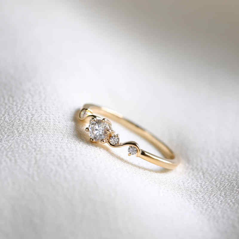 Round Cut Diamond White Sterling Silver Yellow Gold Engagement Ring