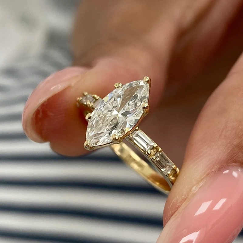 Marquise Cut Diamond White Sterling Silver Yellow Gold Engagement Ring