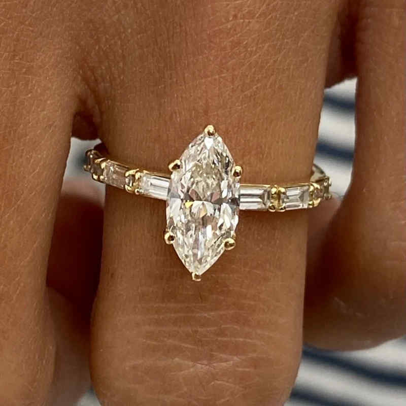 Marquise Cut Diamond White Sterling Silver Yellow Gold Engagement Ring