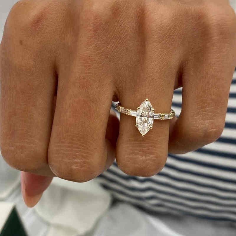 Marquise Cut Diamond White Sterling Silver Yellow Gold Engagement Ring