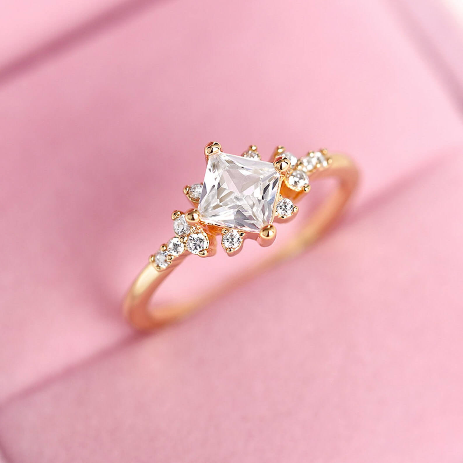 Princess Cut Diamond White Sterling Silver Yellow Gold Engagement Ring