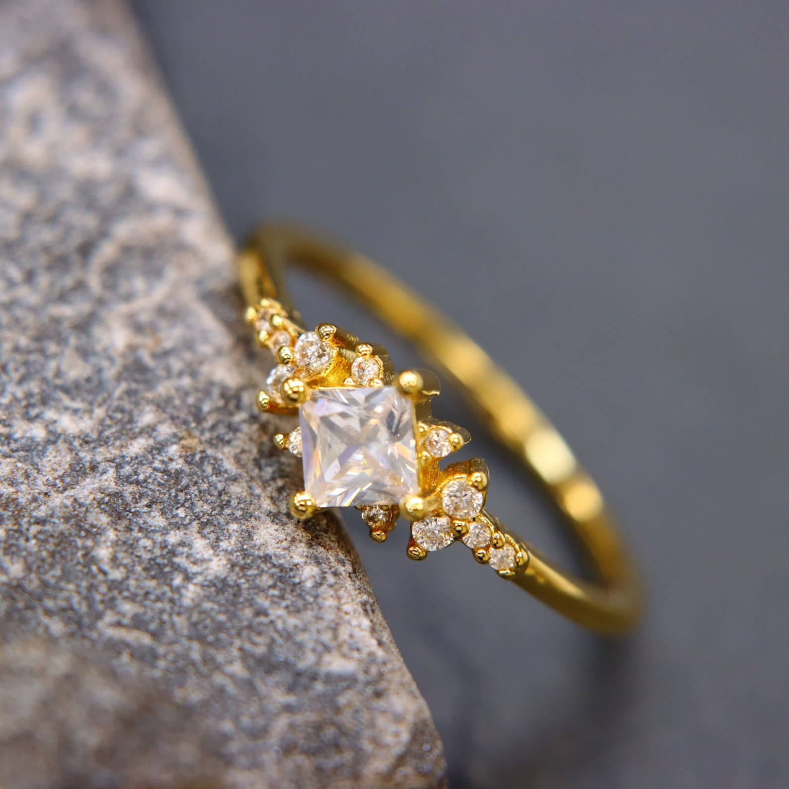 Princess Cut Diamond White Sterling Silver Yellow Gold Engagement Ring