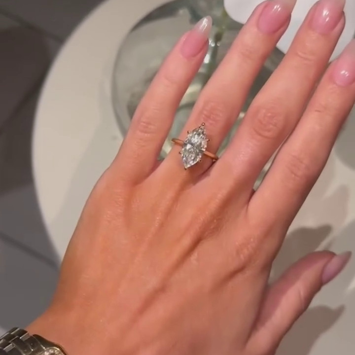 Marquise Cut Diamond White Sterling Silver Yellow Gold Engagement Ring