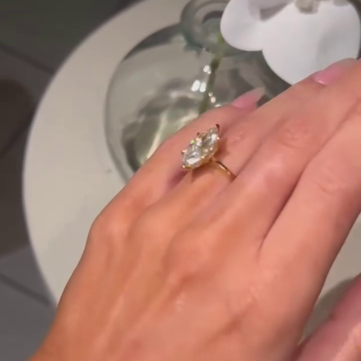 Marquise Cut Diamond White Sterling Silver Yellow Gold Engagement Ring