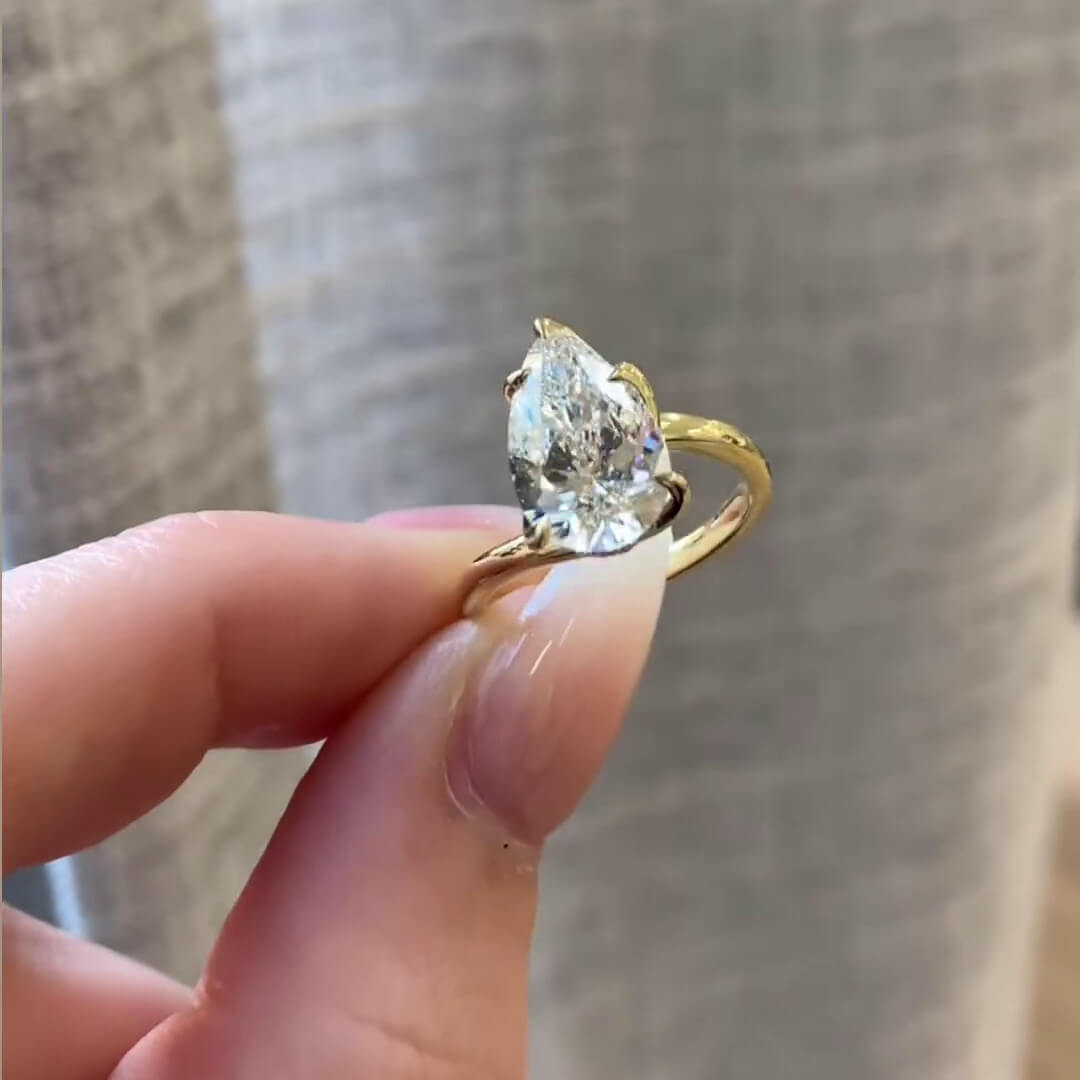 Pear Cut Diamond White Sterling Silver Yellow Gold Solitaire Engagement Ring