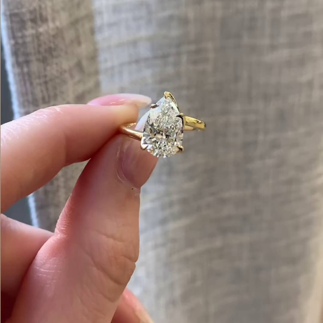 Pear Cut Diamond White Sterling Silver Yellow Gold Solitaire Engagement Ring