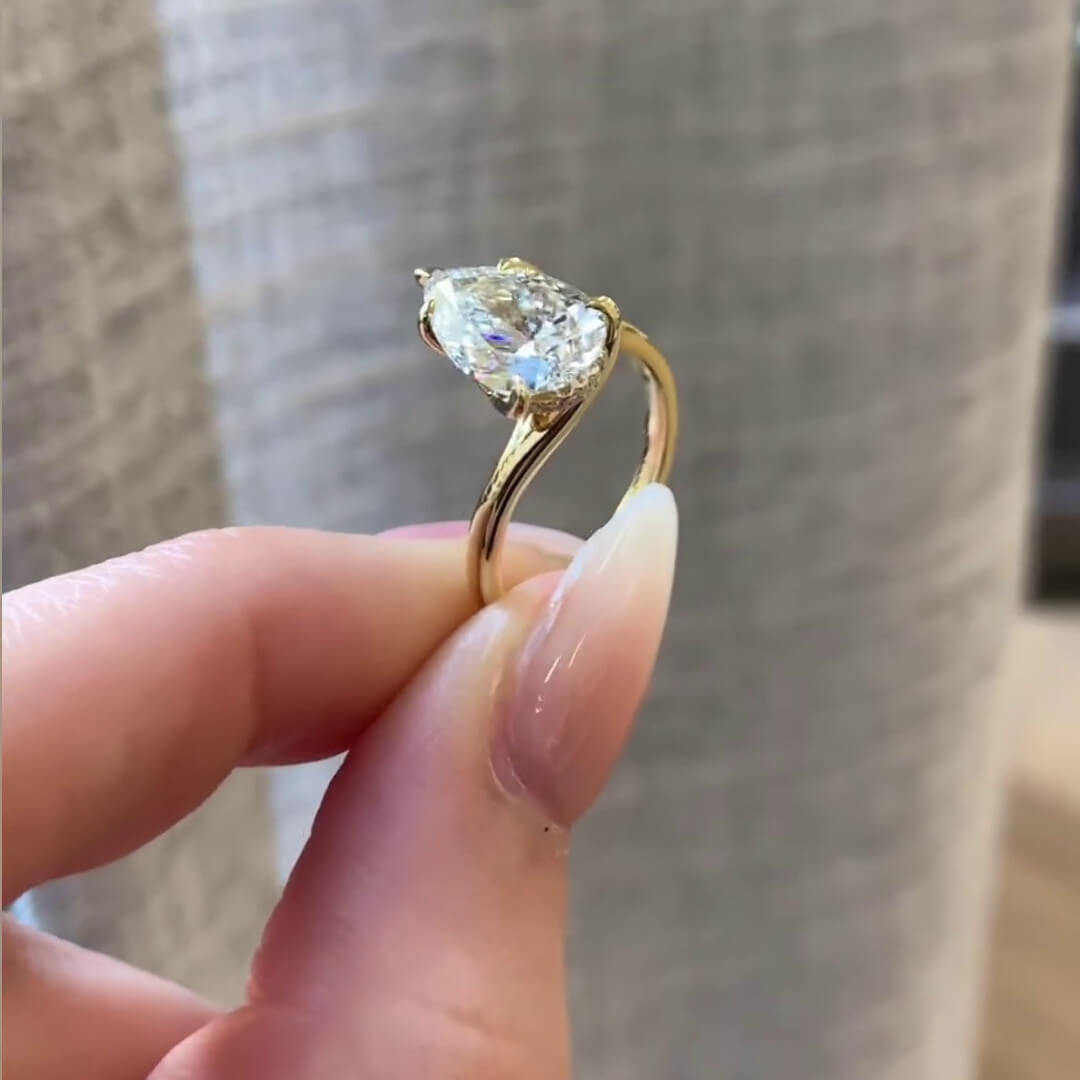 Pear Cut Diamond White Sterling Silver Yellow Gold Solitaire Engagement Ring