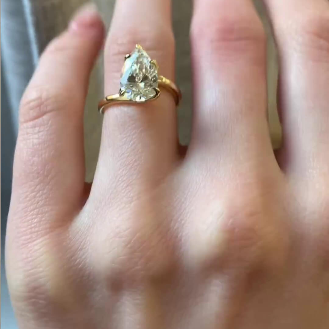 Pear Cut Diamond White Sterling Silver Yellow Gold Solitaire Engagement Ring