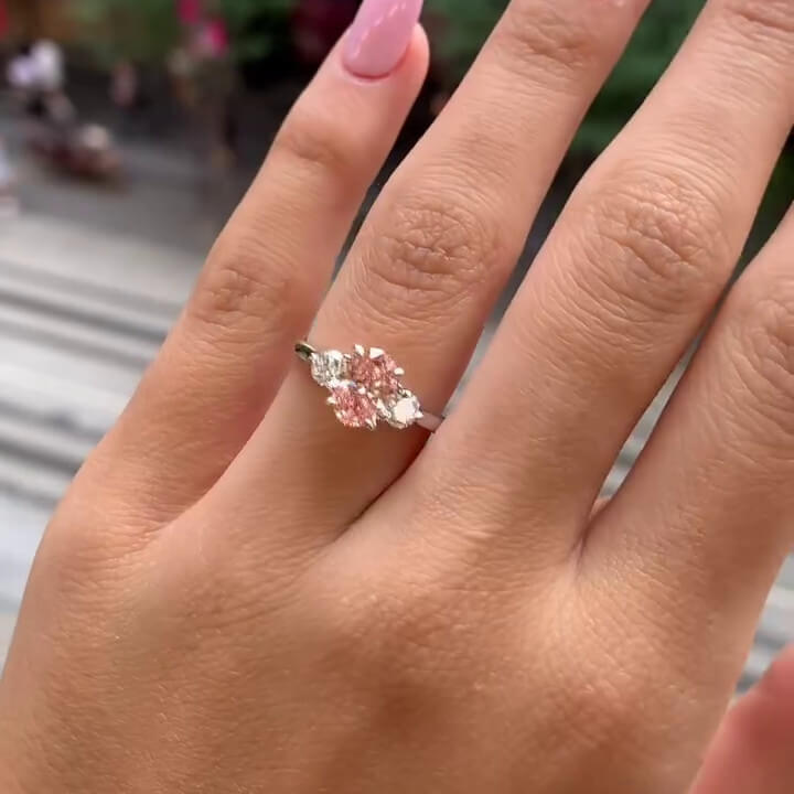 Oval Cut Fancy Pink Sterling Silver 3-Stone Engagement Ring