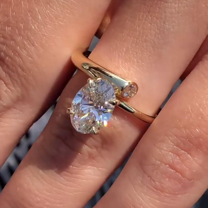 Oval Cut Diamond White Sterling Silver Yellow Gold Engagement Ring