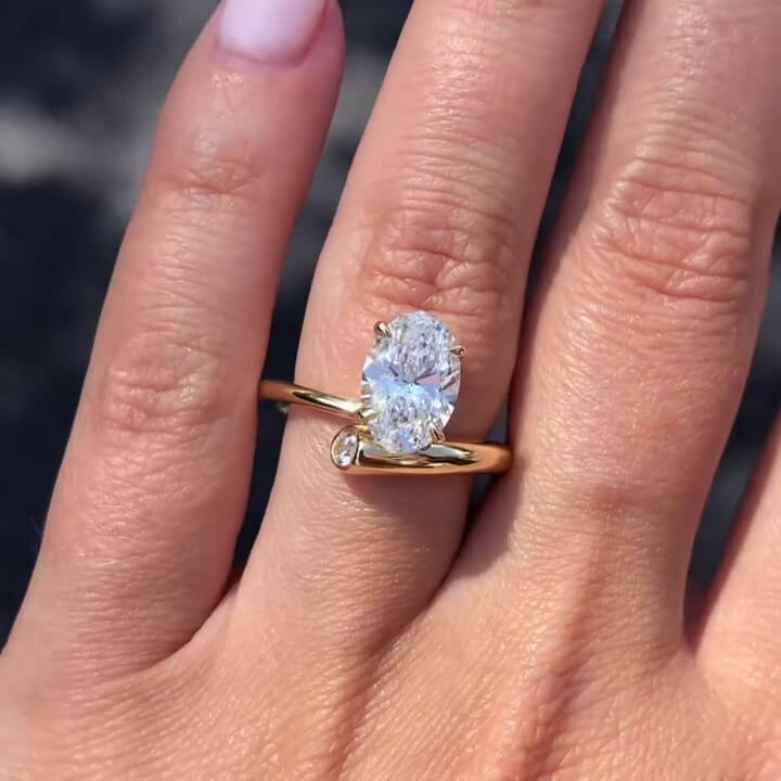 Oval Cut Diamond White Sterling Silver Yellow Gold Engagement Ring