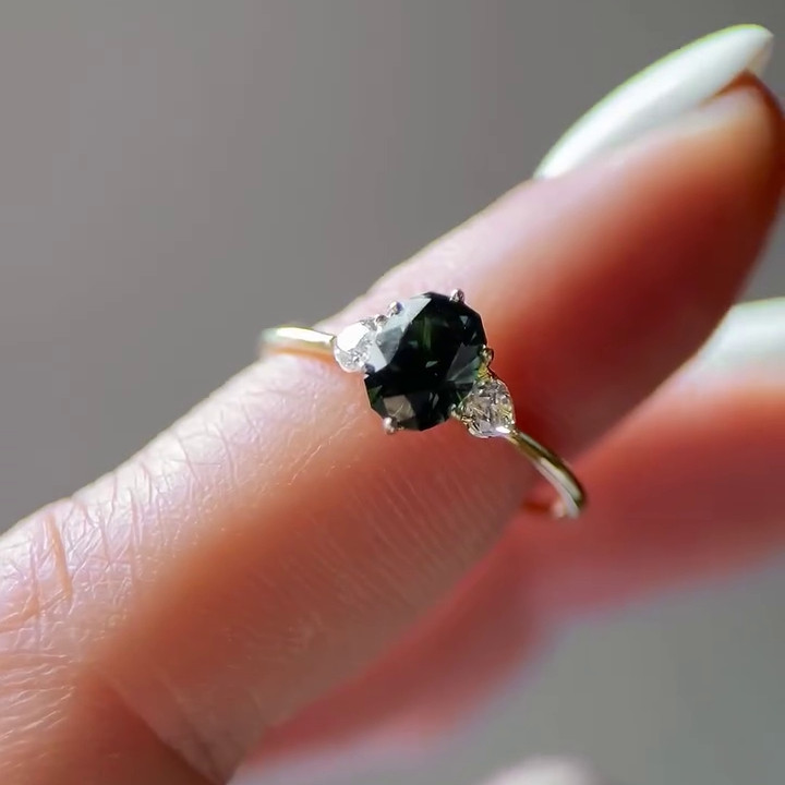 Oval Cut Emerald Green Sterling Silver Yellow Gold 3-Stone Engagement Ring