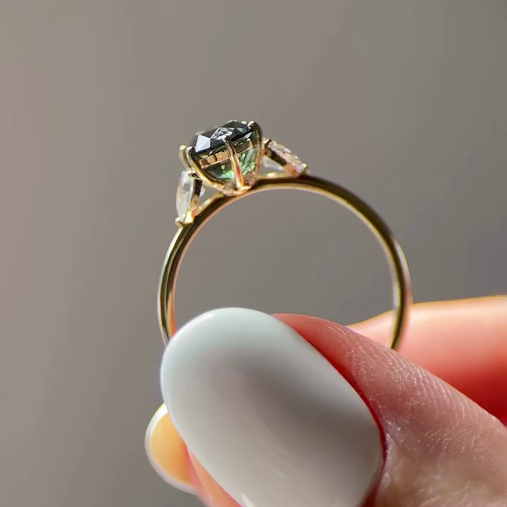 Oval Cut Emerald Green Sterling Silver Yellow Gold 3-Stone Engagement Ring