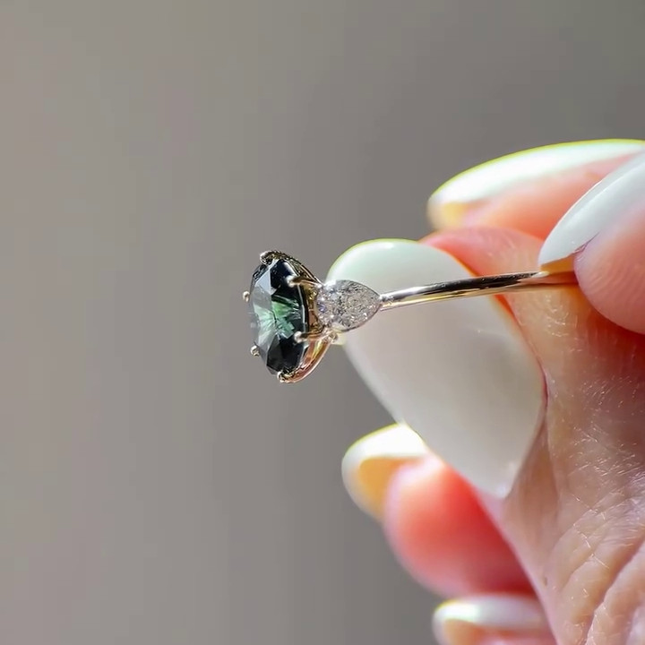 Oval Cut Emerald Green Sterling Silver Yellow Gold 3-Stone Engagement Ring