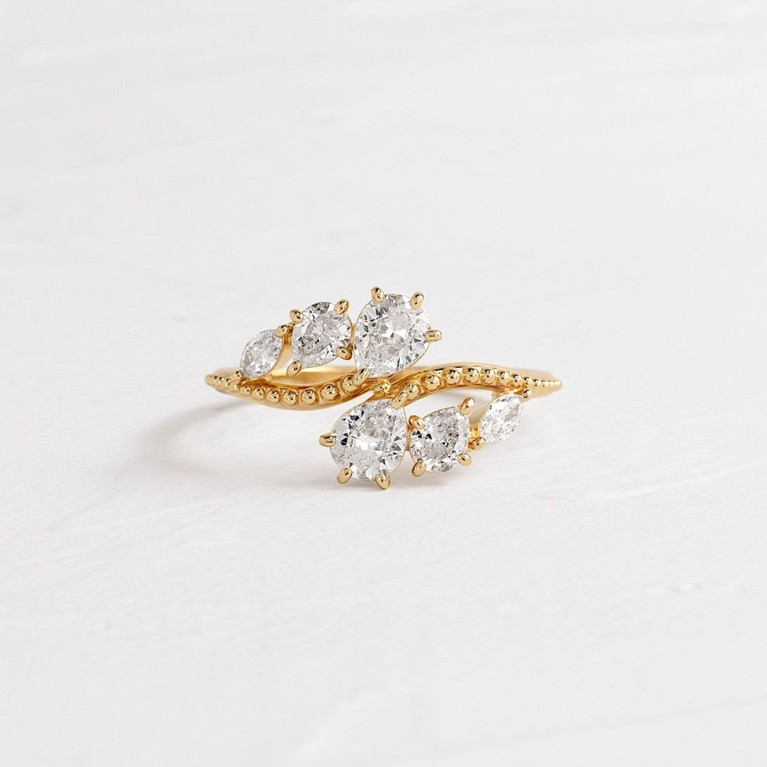 Pear Cut Diamond White Sterling Silver Yellow Gold Engagement Ring