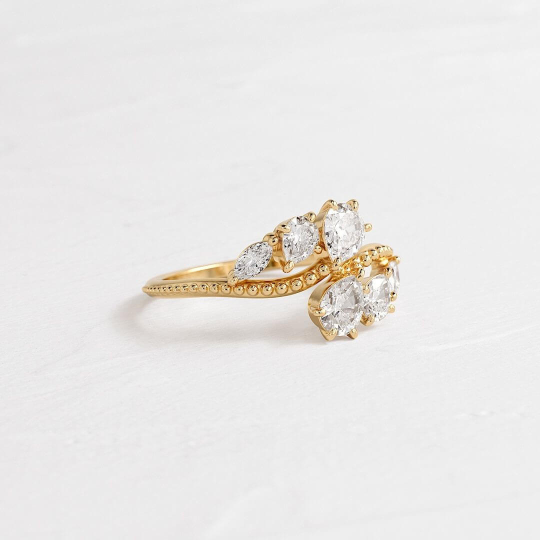 Pear Cut Diamond White Sterling Silver Yellow Gold Engagement Ring