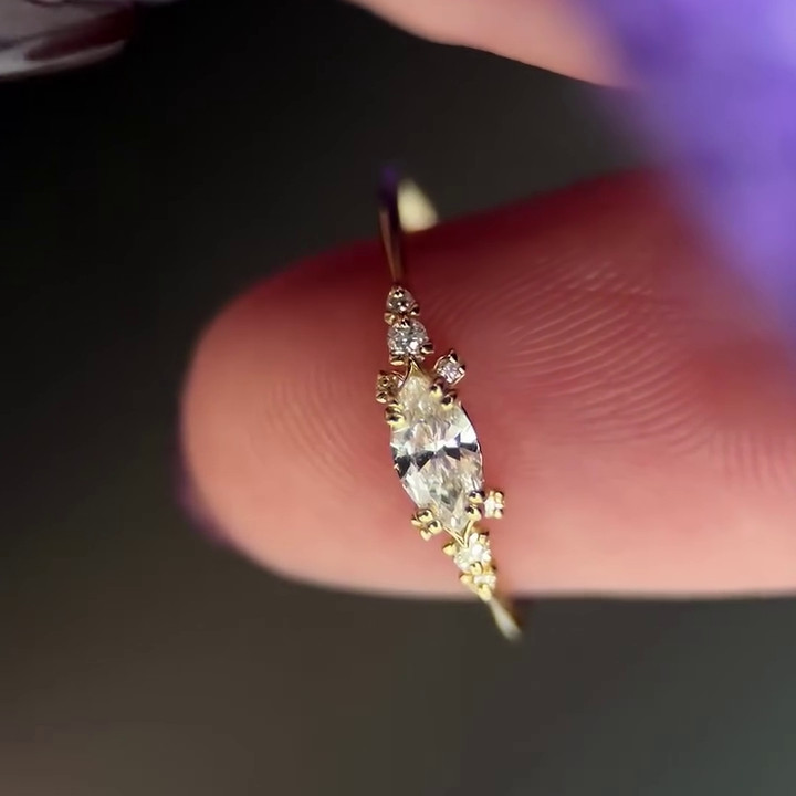 Marquise Cut Diamond White Sterling Silver Yellow Gold Engagement Ring