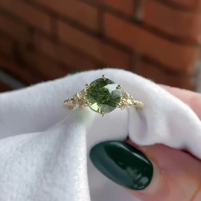 Round Cut Peridot Green Sterling Silver Yellow Gold Engagement Ring