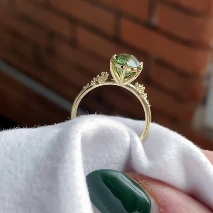 Round Cut Peridot Green Sterling Silver Yellow Gold Engagement Ring