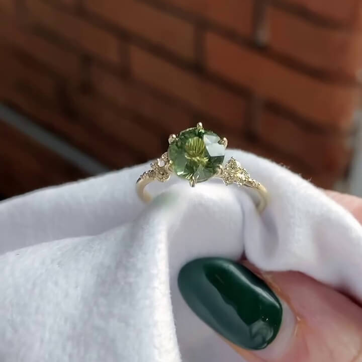 Round Cut Peridot Green Sterling Silver Yellow Gold Engagement Ring