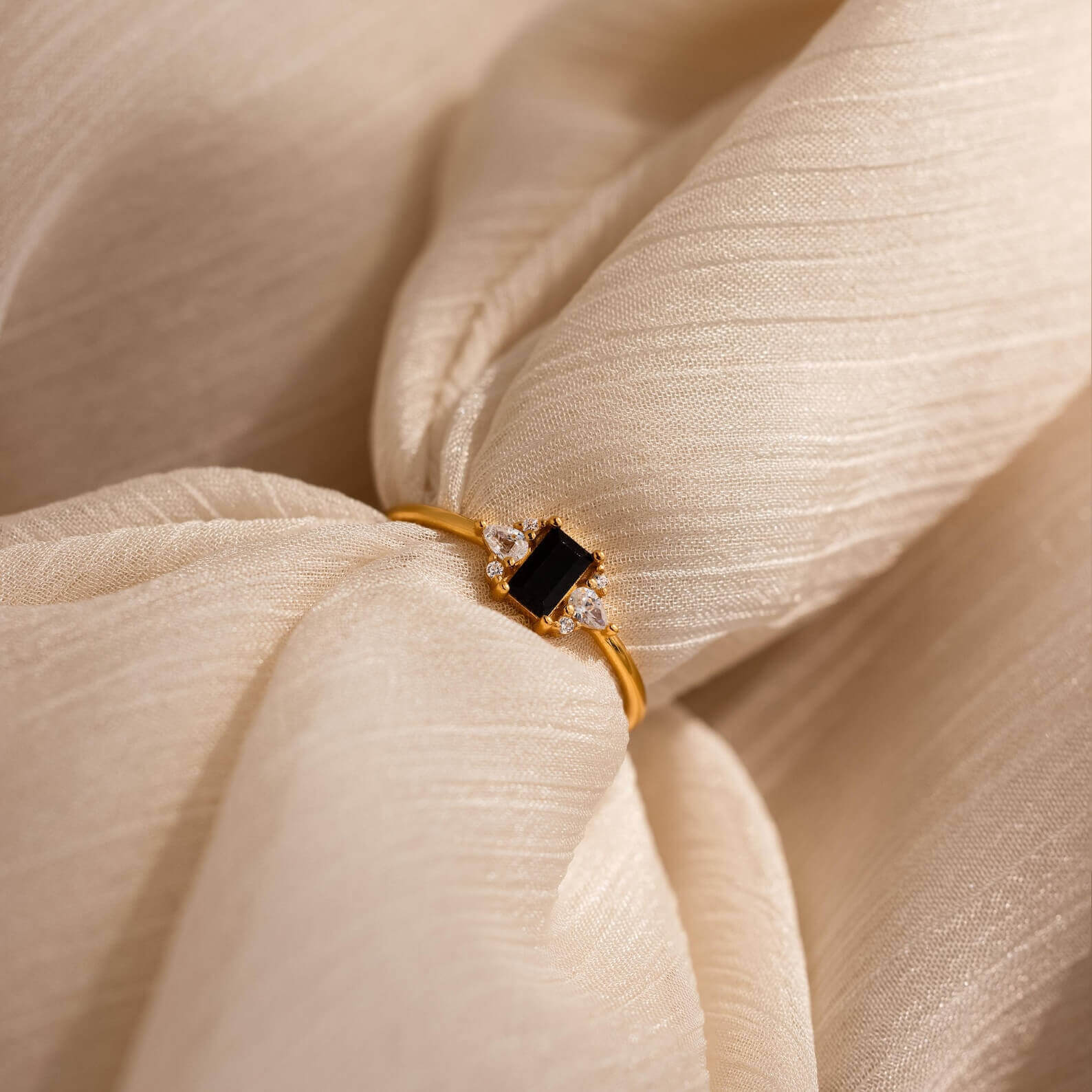 Emerald Cut Fancy Black Sterling Silver Yellow Gold 3-Stone Engagement Ring