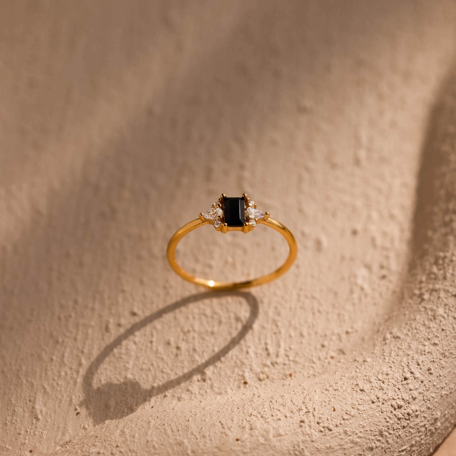 Emerald Cut Fancy Black Sterling Silver Yellow Gold 3-Stone Engagement Ring