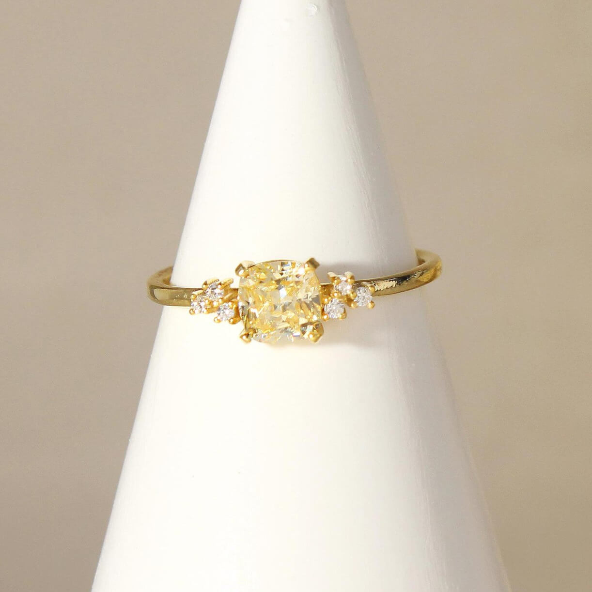 Cushion Cut Citrine Yellow Sterling Silver Yellow Gold Engagement Ring