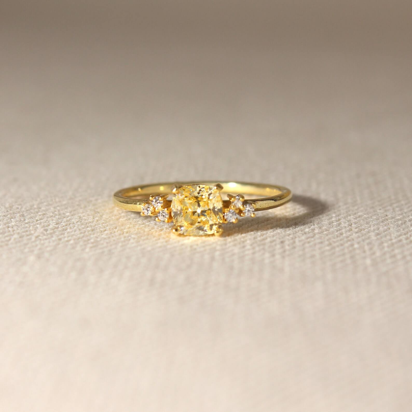 Cushion Cut Citrine Yellow Sterling Silver Yellow Gold Engagement Ring