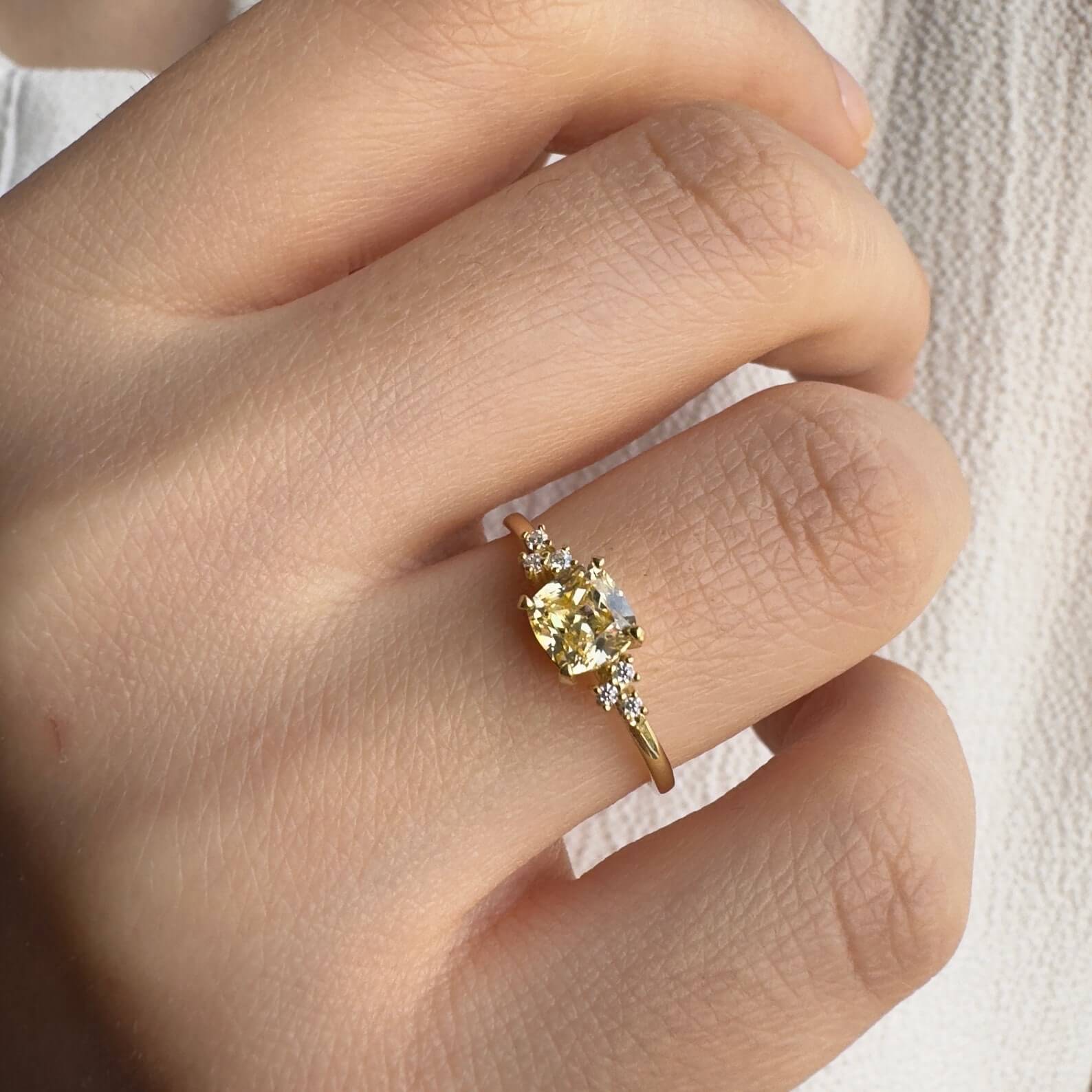 Cushion Cut Citrine Yellow Sterling Silver Yellow Gold Engagement Ring