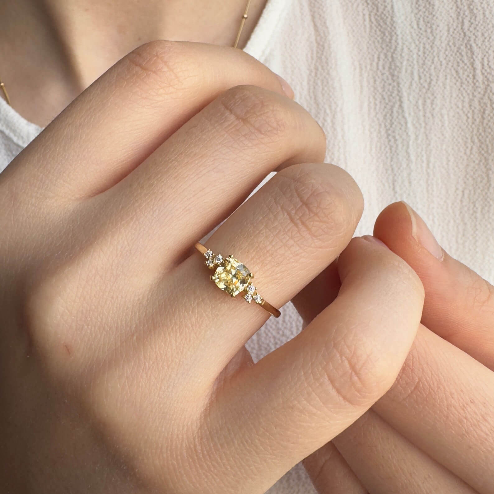 Cushion Cut Citrine Yellow Sterling Silver Yellow Gold Engagement Ring