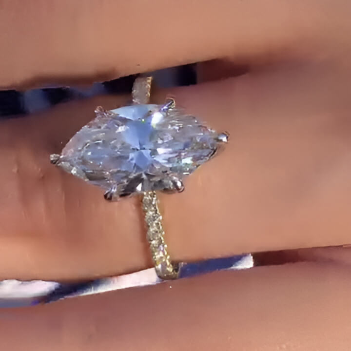 Marquise Cut Diamond White Sterling Silver Yellow Gold Engagement Ring