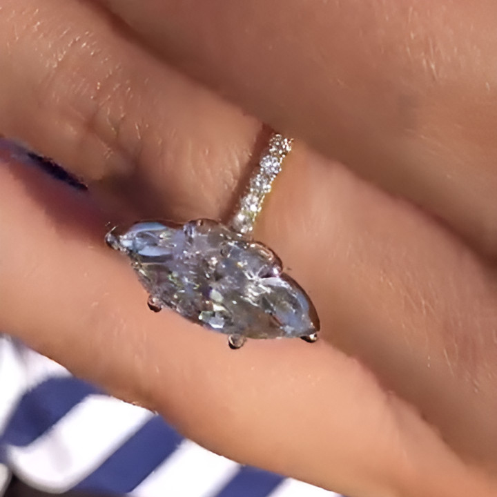 Marquise Cut Diamond White Sterling Silver Yellow Gold Engagement Ring