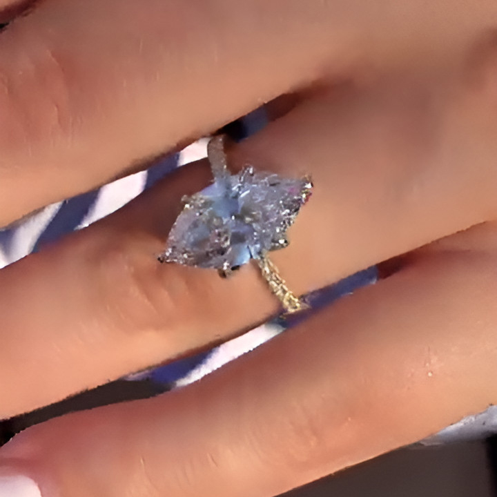 Marquise Cut Diamond White Sterling Silver Yellow Gold Engagement Ring